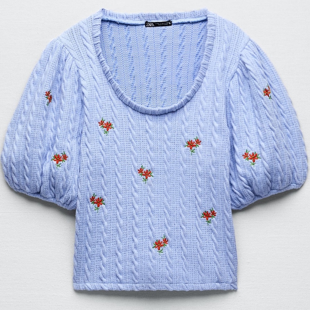 NWT ZARA EMBROIDERED CABLE KNIT TOP S